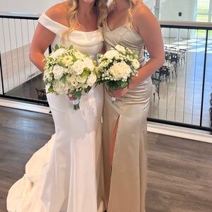 Birdy Grey Catherine Dress Shiny Satin Neutral Champagne